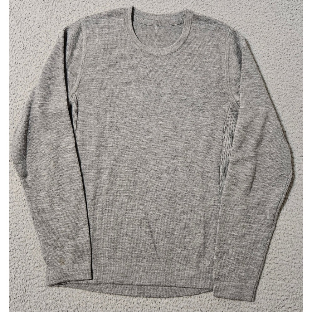 Lululemon Textured Knit Cotton Crewneck Sweatshirt Gray Men's Size Small‎